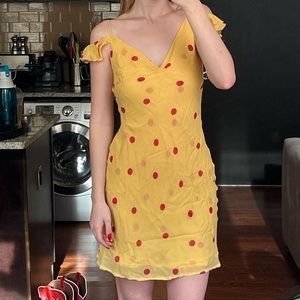 Vintage Hugo Buscati Yellow Red Polka Dot Silk Dress - Small - Size 2, 100% silk